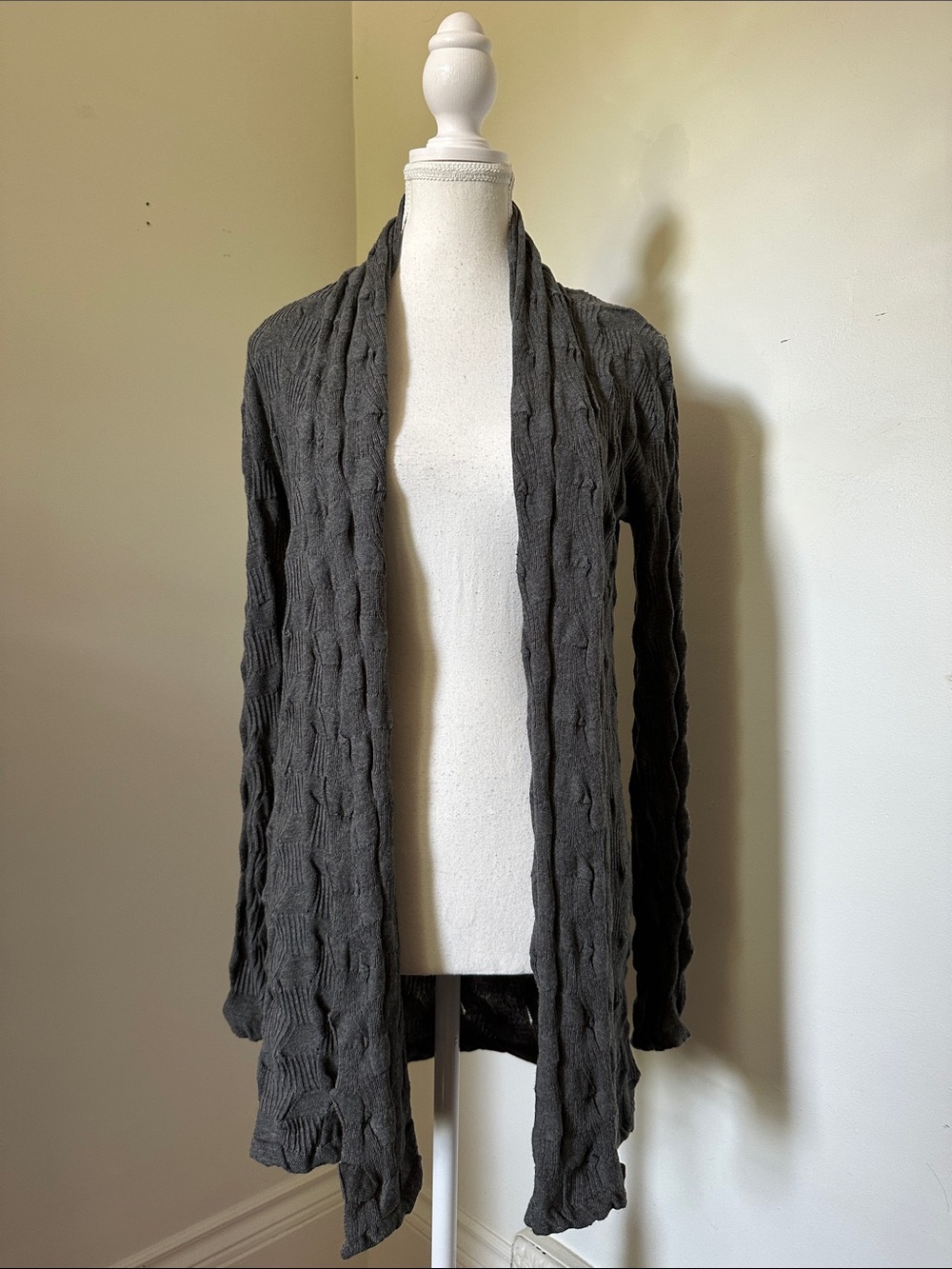MARGARET O’LEARY 100% Cotton Dark Grey Origami Textured Open Front Cardigan